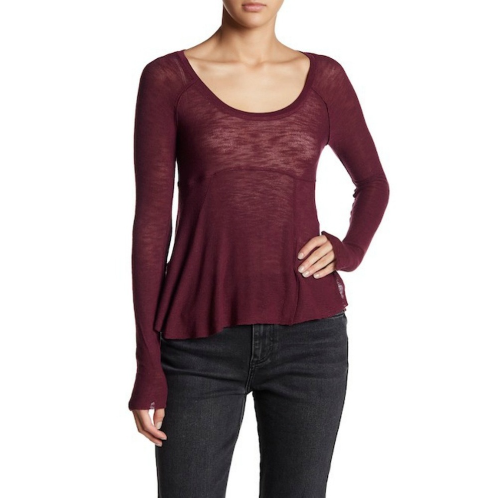 FREE PEOPLE Purple Scoop Neck Long Sleeve Tee XS